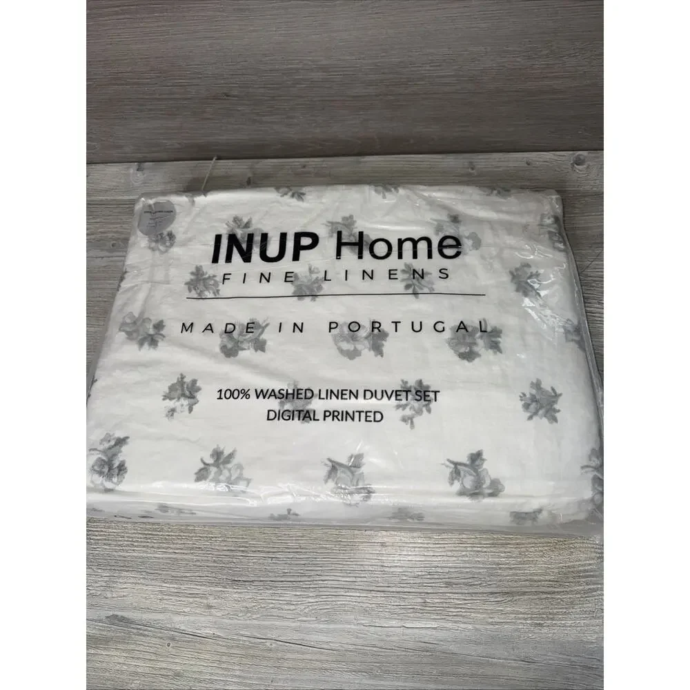 3-pc INUP HOME Floral Digital Printed KING 100% Washed Linen Duvet Cover Set NEW
